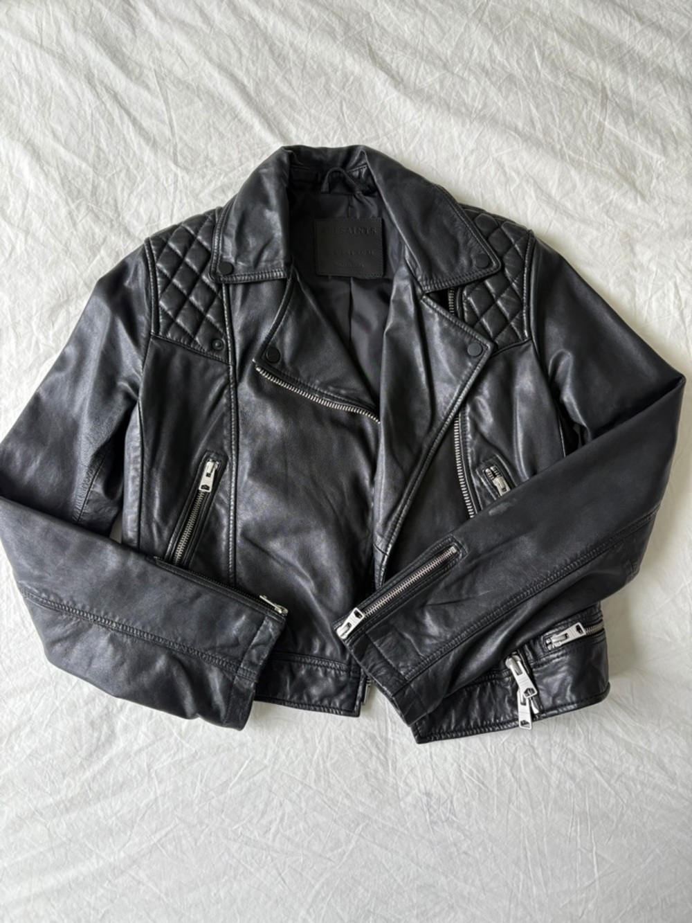AllSaints Black Quilted Leather Moto Jacket - Women